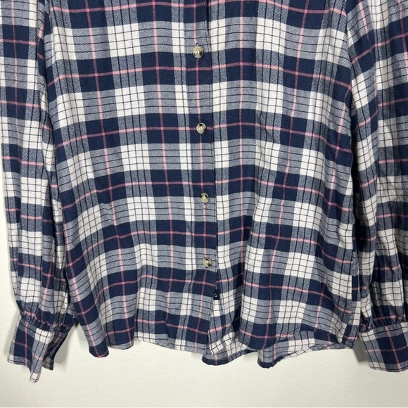 Rails Angelica Puff Sleeve Almond Pink Navy Plaid Button Up Shirt Size XS - Picture 5 of 10